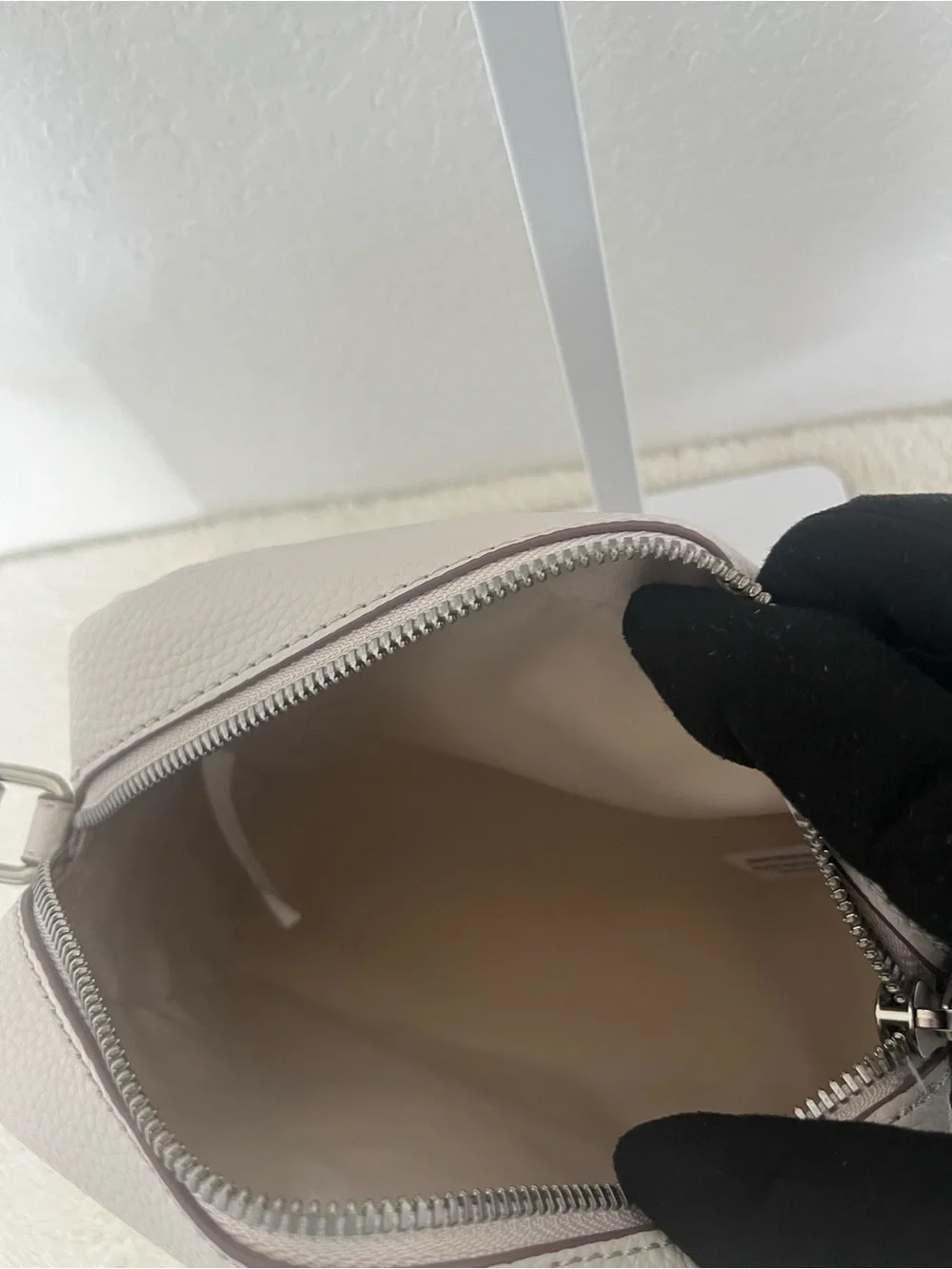 Calvin Klein Pebbled Crossbody Bag in Light Taupe